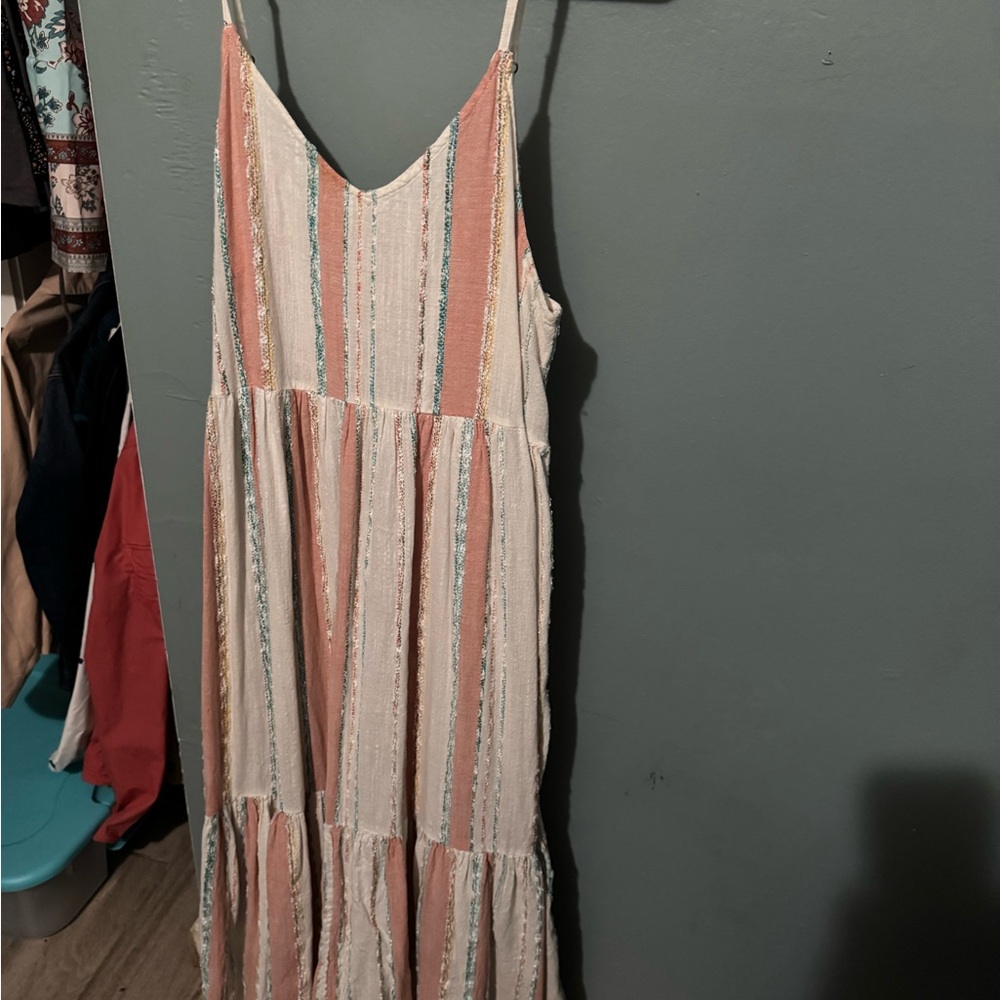 O'Neill Pink and Orange Tiered Ruffled Maxi Sundress